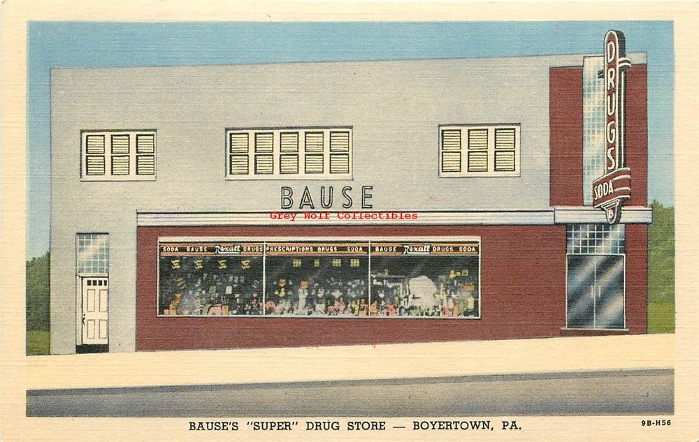 PA, Boyertown, Pennsylvania, Bause's Super Drug Store, Curteich No. 9B-H56