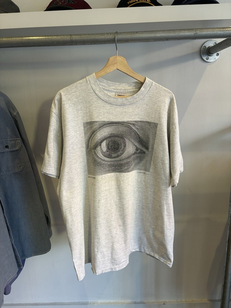 Vintage MC Escher Eye Skull Gray Art T- shirt Oneita XL USA 90s