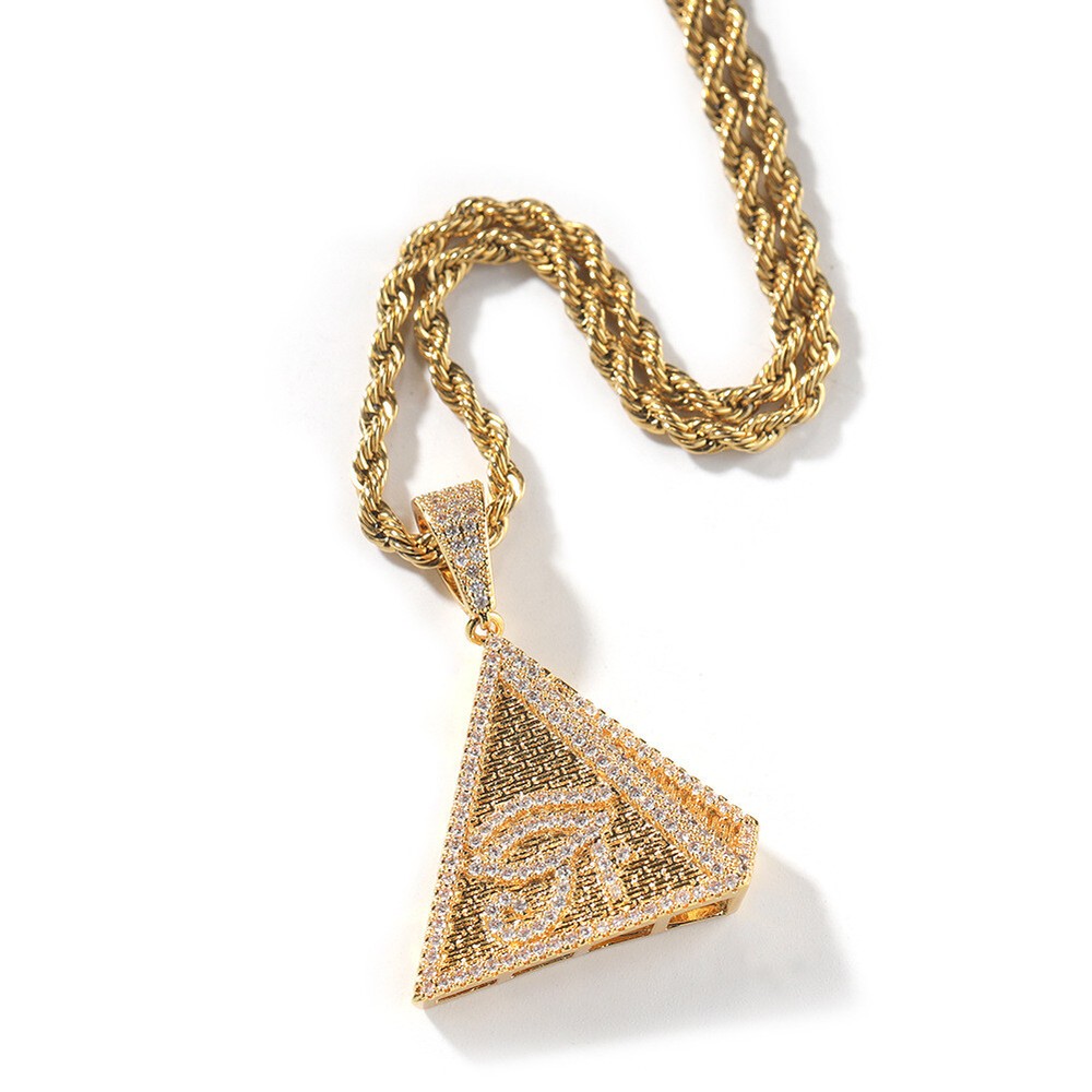 Hip Hop Vintage Eye Pendant Necklace 5A Zircon 18K Real Gold Plated Mens Jewelry