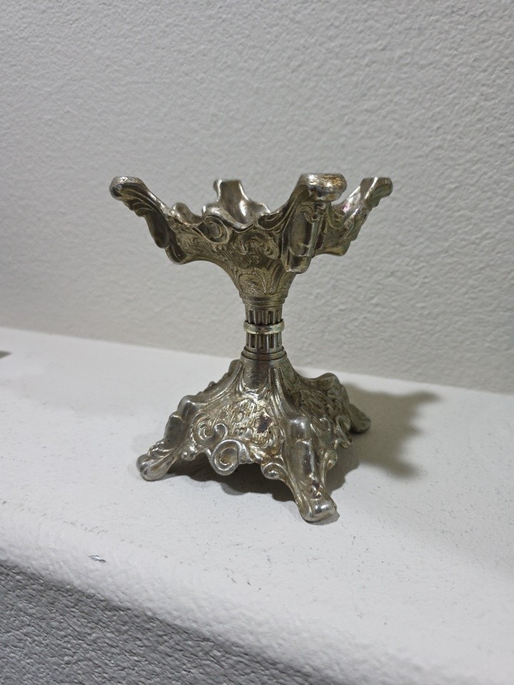 Vintage Victorian Candle stick Holder Nice Scrollwork 6” tall Silver KGR