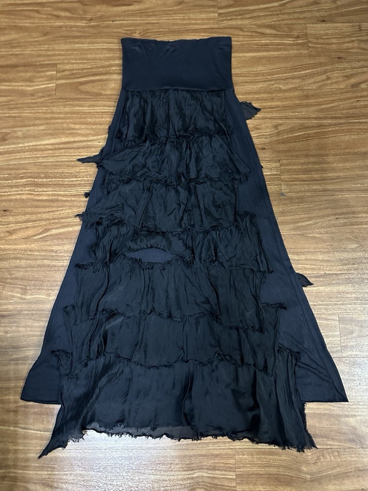 Dance in paris by carmen black maxi skirt black ruffle tiered Italy whimsigoth M