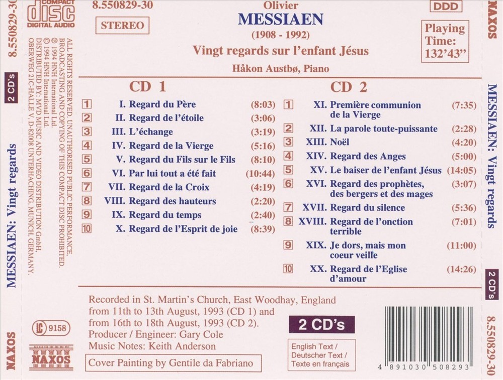 Håkon Austbø Olivier Messiaen: Vingt Regards Sur L'enfant-Jésus New Cd