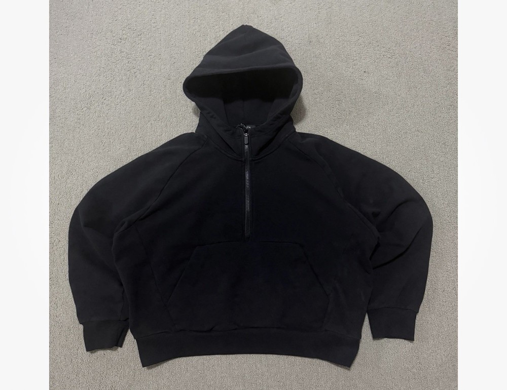 Women’s Black Athleta 1/2 Zip Cropped Hoodie Size Large Long Sleeve Pullover Top
