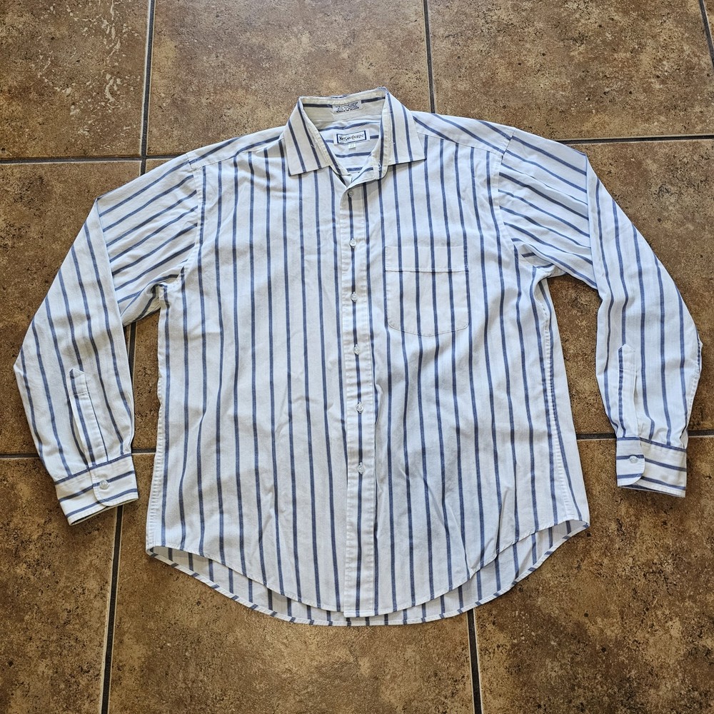 Vintage YSL Yves Saint Laurent Striped Button Down Men's Dress Shirt Size 16/LRG