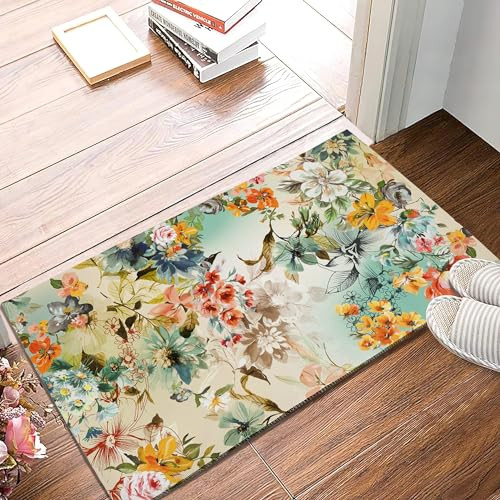 Door Mat,Summer Florals Welcome Mat,Colorful Flowers Doormats Colorful Florals