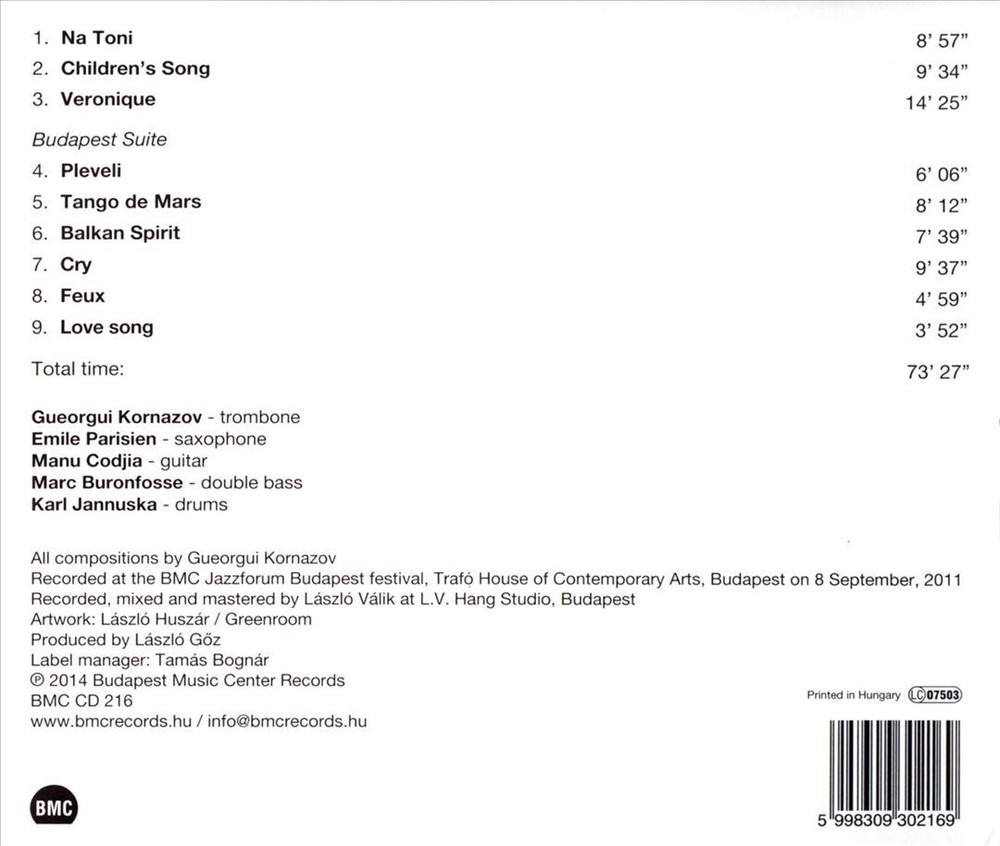 GUEORGUI KORNAZOV'S HORIZONS QUINTET BUDAPEST CONCERT NEW CD