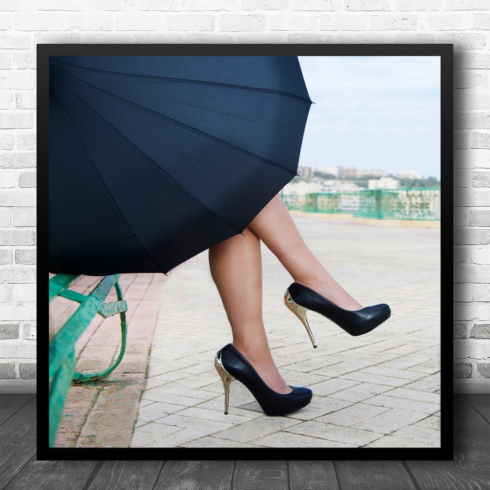 Fashion Bench Umbrella Cover Hidden Shoes Wall Art Print Decor