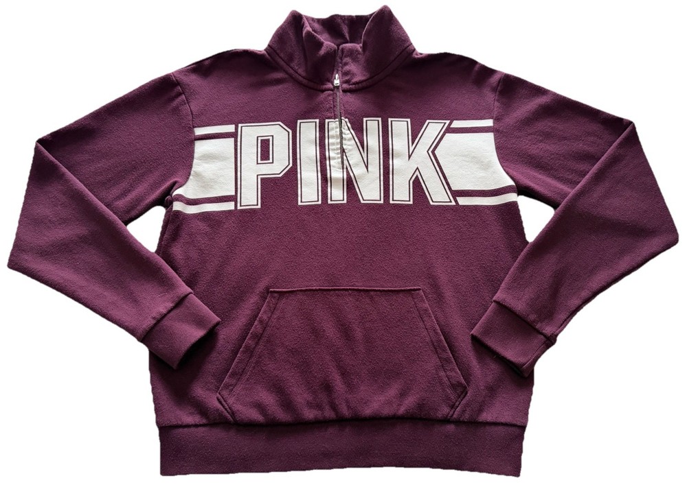 🤍Victoria’s Secret PINK Logo 1/4 Zip Pullover-Maroon-Size XS🤍