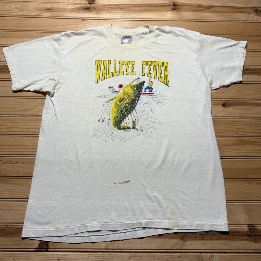 Vintage 90s Walleye Fever A Passion For Fishing Graphic T-Shirt USA Made Size XL