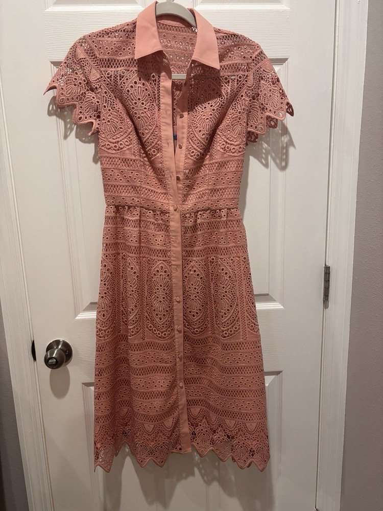 Antonio Melani Pink Lace Fit & Flare Collared Button Front Dress Size 0