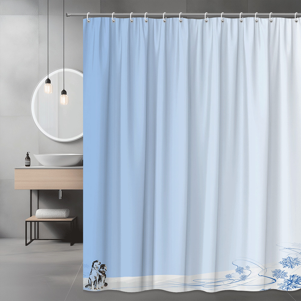 Winter Dogs and Snowflakes Shower Curtain Blue Gradient