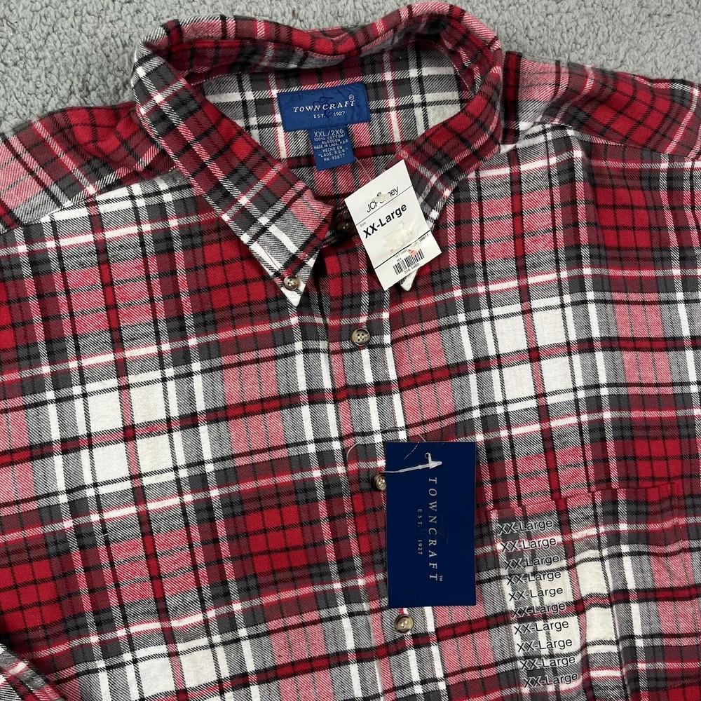 Vintage Towncraft Shirt Mens XXL Red Plaid Button Up Long Sleeve Casual NOS