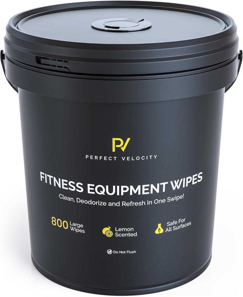 Fitness Equipment Wipes with Reusable Bucket Dispenser - 800 Pre-Moistened Lemon