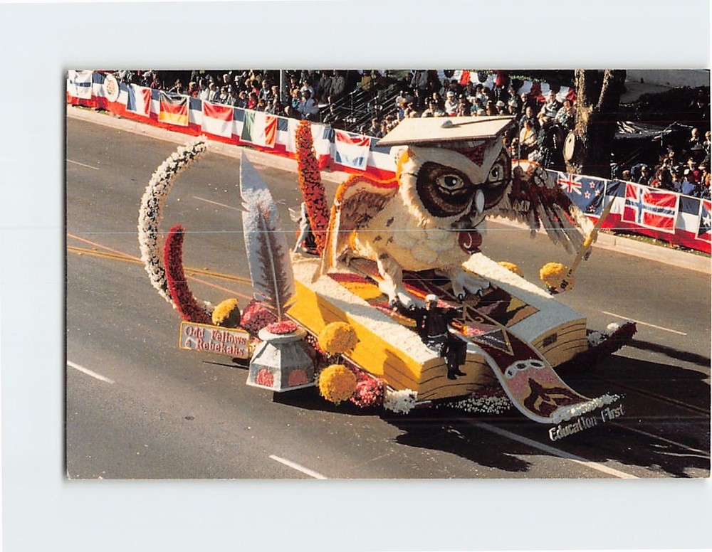 Postcard Odd Fellows Rebekahs Float Education First