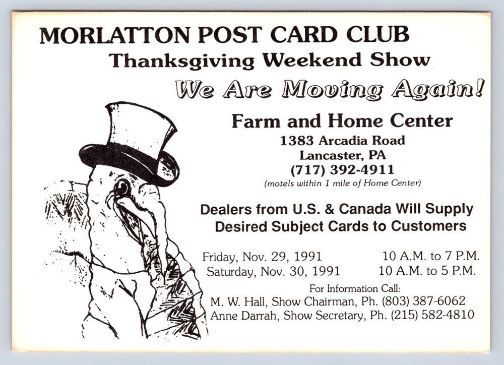 Vintage Postcard Morlatton Post Card Club Lancaster Pennsylvania