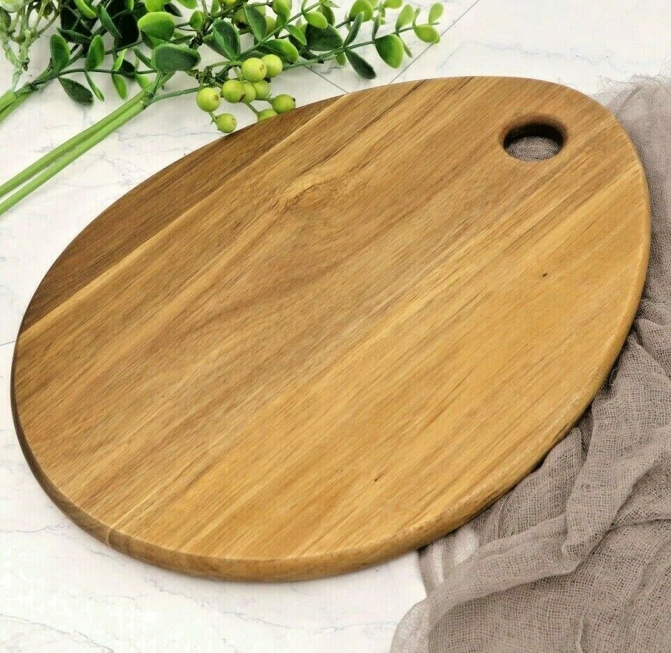 Acacia Wood Cutting Board Oval Chopping Slicing Block Serving Plate Bread Tray-image
