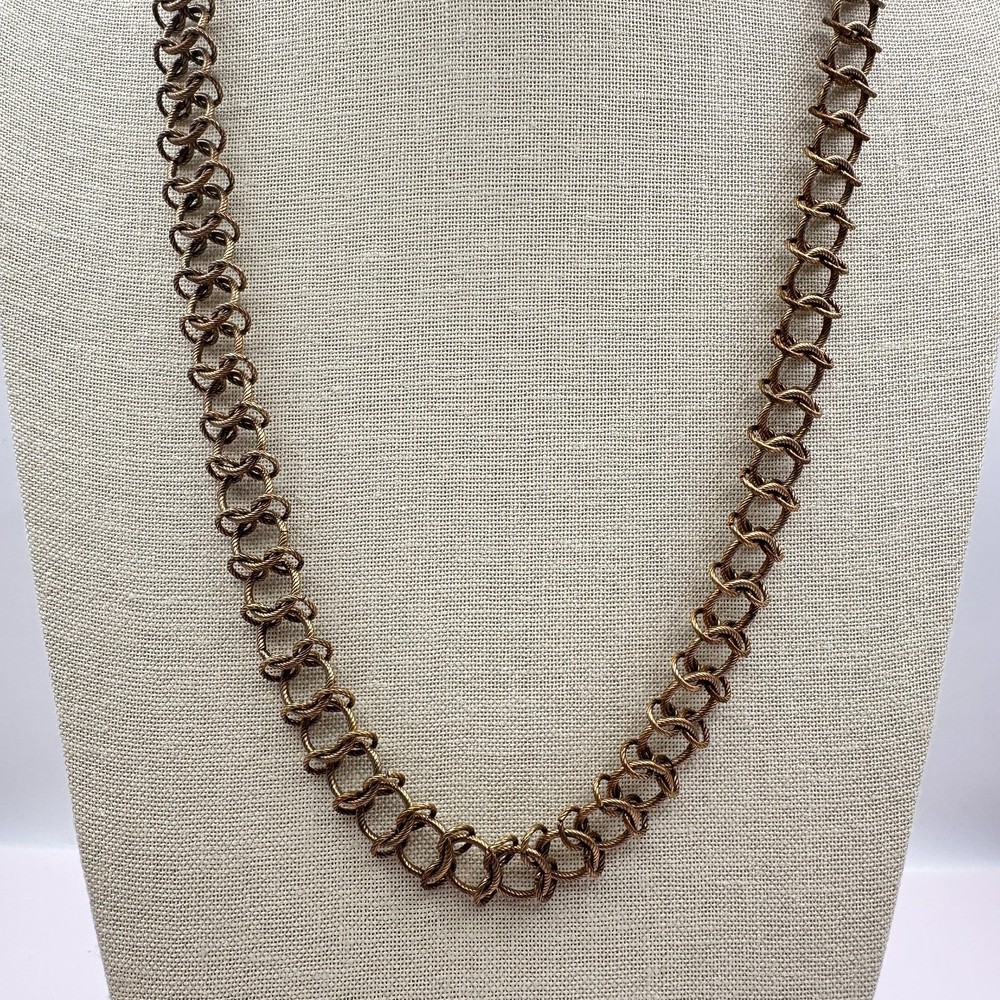 Vintage 80s Bronze Tone Layered Rope Twist Chain Necklace Modern Boho Jewelry