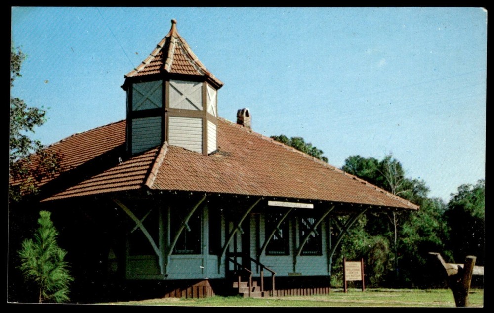 Andersonville GA Railroad Depot Town Square Plastichrome Postcard