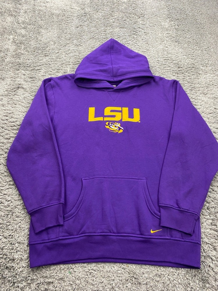 Vintage Nike LSU Tigers Purple Fleece Hoodie Men XL NCAA Pullover Sweatshirt