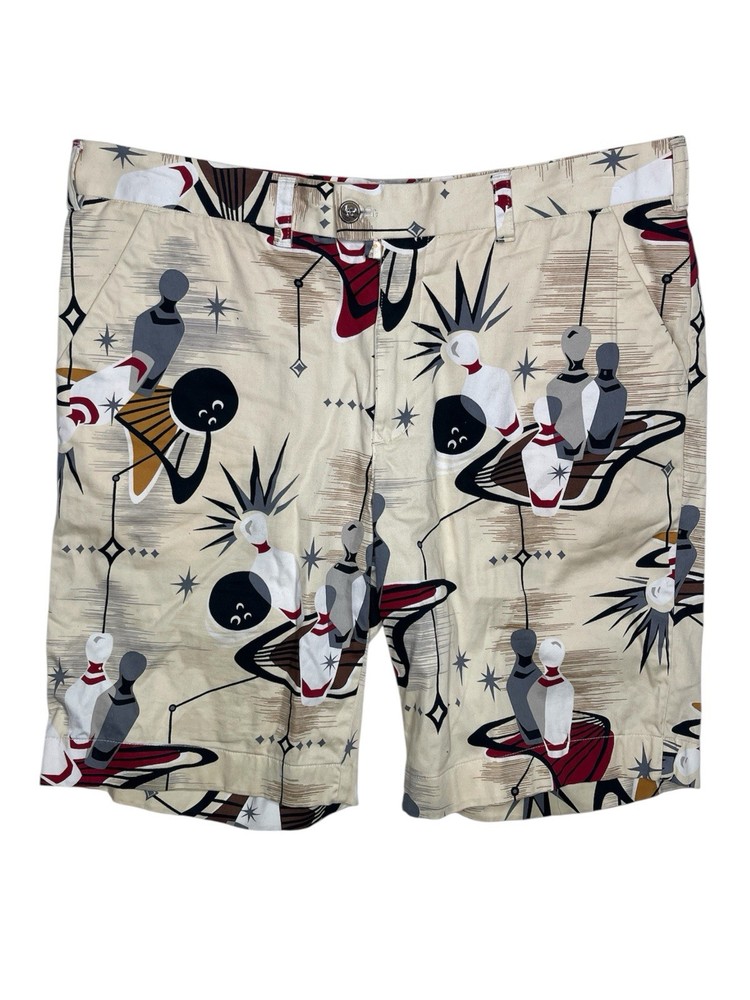 Loudmouth Retro Bowling Print Golf Shorts Mens Size 38 Stretch Cotton Obnoxious
