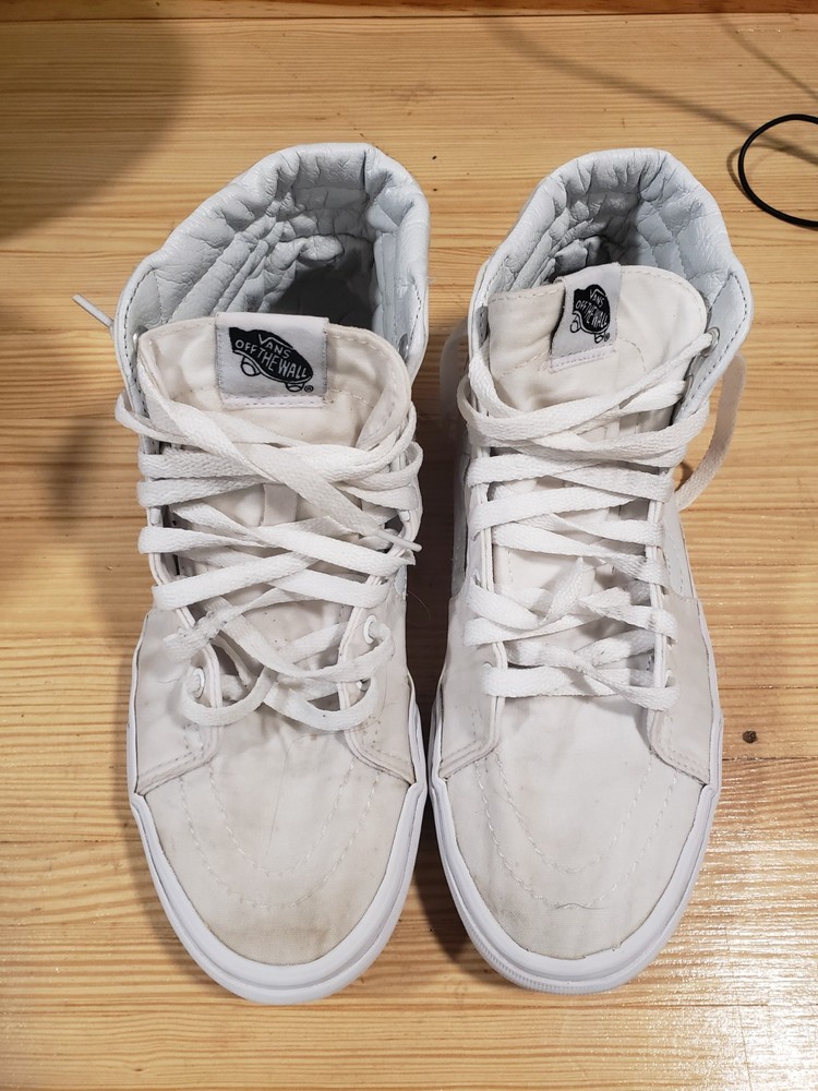 Vans Mens Sk8-Hi Skate Shoes White 721356 Leather High Top Lace Up Sneaker 9.5