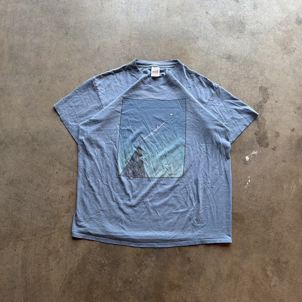 Vintage Blue Richard Stine Reaching Stars Art Shirt  Anvil Tag Xl Made USA
