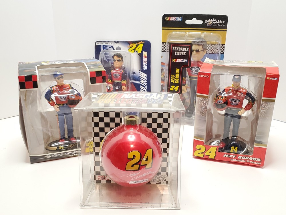 Nascar Jeff Gordon #24 Christmas Ornaments Little Bobble Head Lot of 5 New