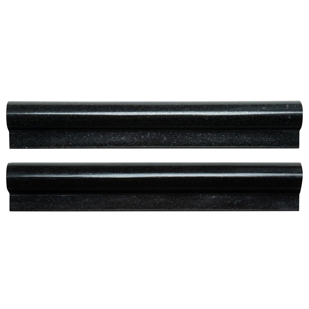 Absolute Black 2 in. x 12 in. Polished Granite Rail Molding Wall Tile for Bat...