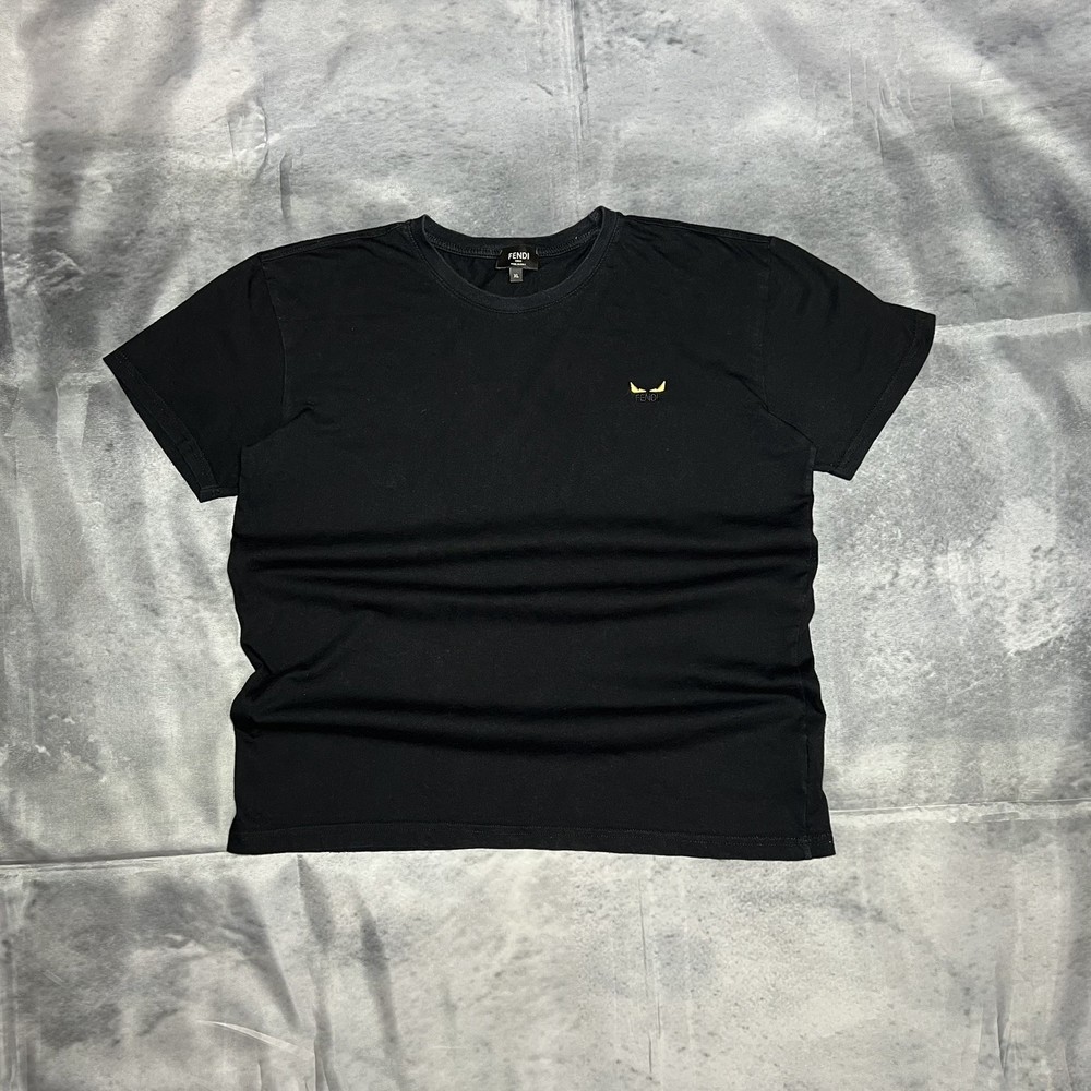 Fendi Black T-Shirt Men's Size XL Small Logo Monster Eyes Cotton Tee Italy