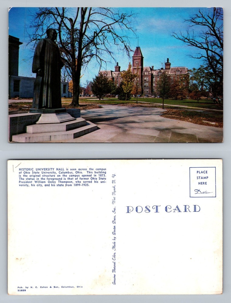 Columbus, OH-Ohio, Historic Univ Hall Statue View Card Vintage Postcard