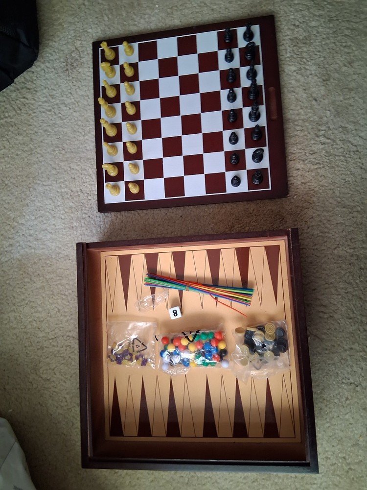 Wooden interchangeable chess board, Chinese checkers, backgammon, other