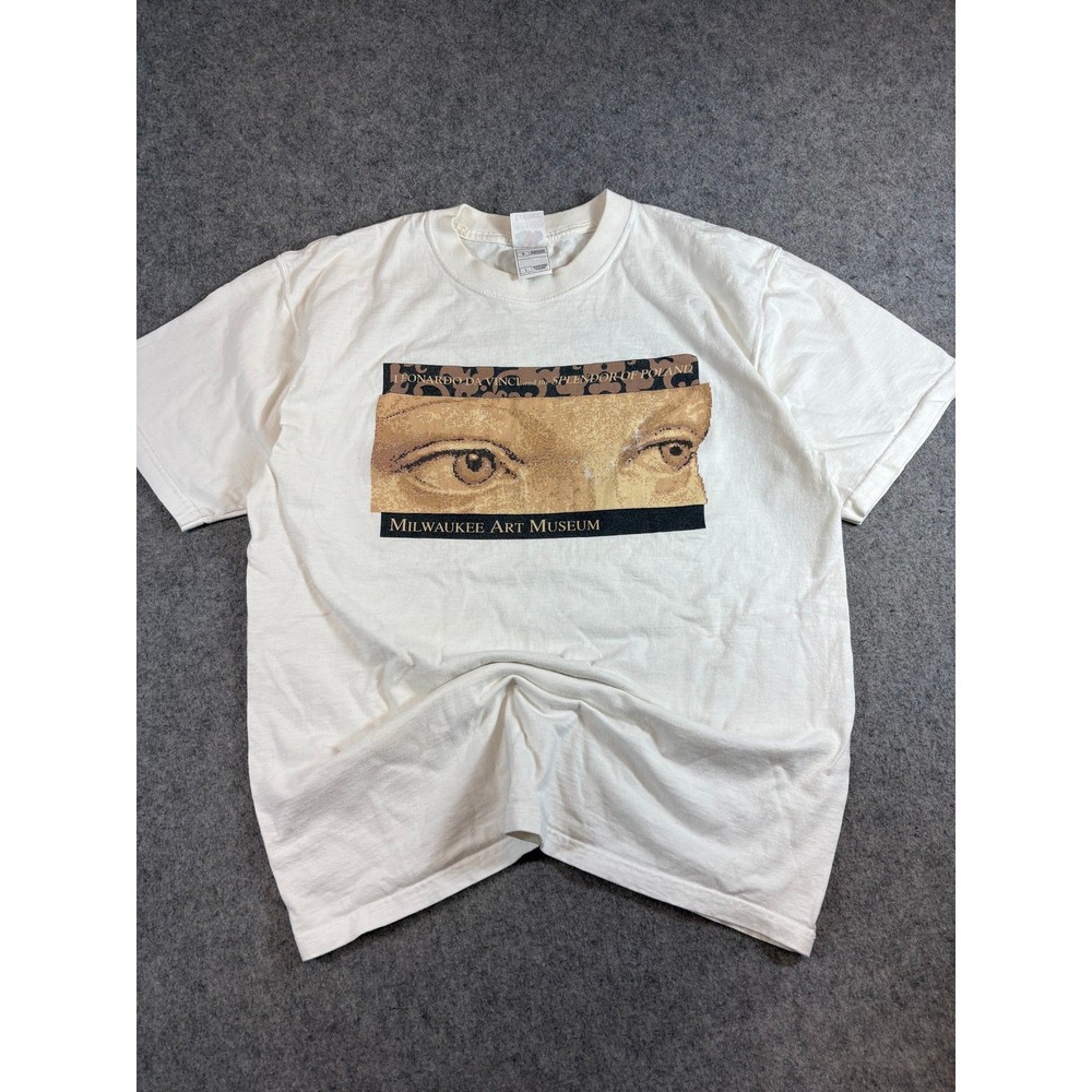 Vintage 90s Leonardo Da Vinci T Shirt Mens Large White Milwaukee Art Museum