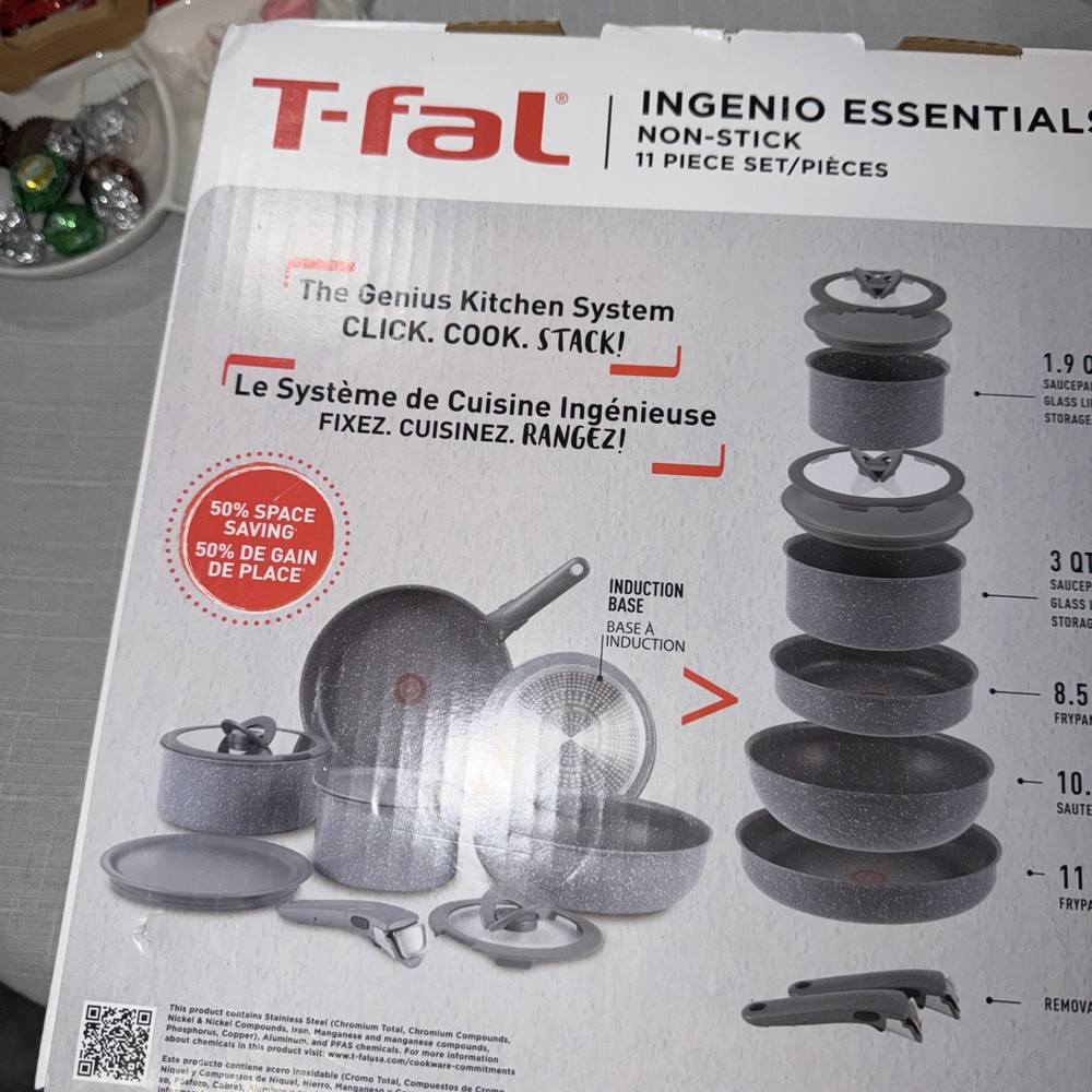 T-Fal Ingenio Non-Stick Induction Pots & Pans 11 Piece Set Gray- New in Box