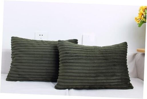 Set of 2 Plush Velvet Corduroy Decorative Throw Pillows Striped Solid Design