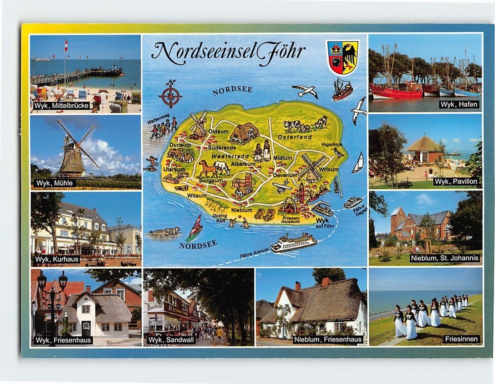 Postcard Map, Scenes & Views  Nordseeinsel Föhr Island in Germany