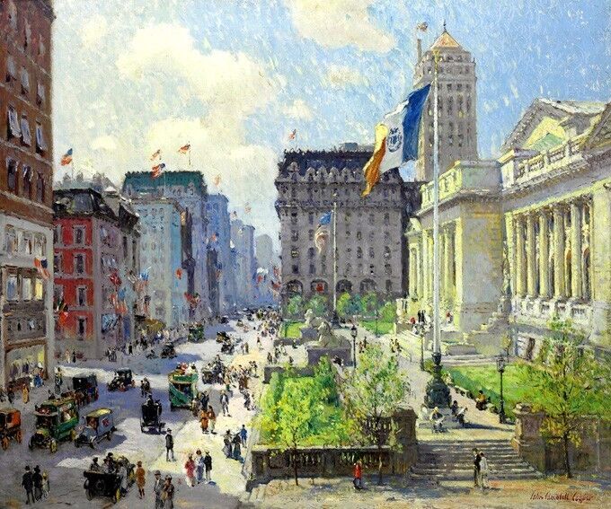 NEW YORK PUBLIC LIBRARY ARCHITECTURAL PAINTING BY COLIN CAMPBELL COOPER REPRO
