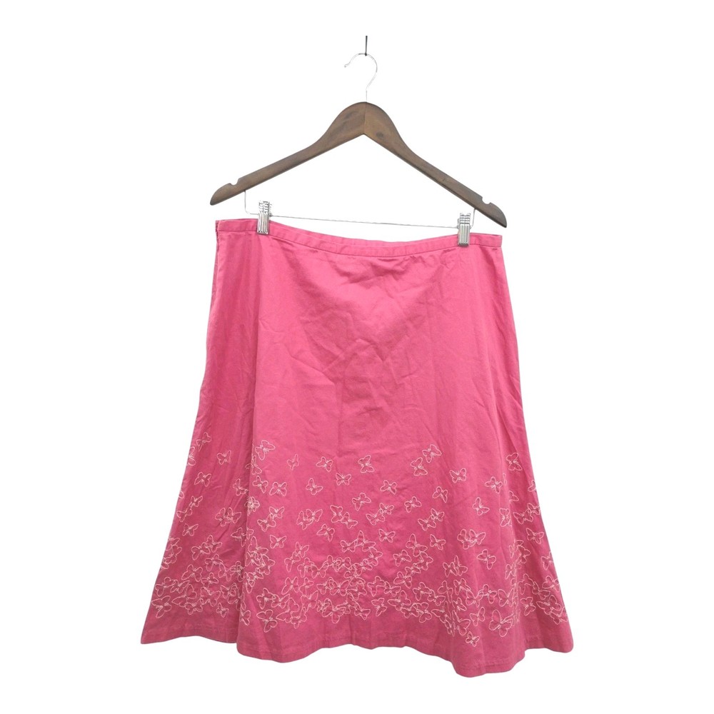 Liz Claiborne Womens Y2K A Line Embroidery Butterfly Midi Skirt Cotton Pink 16