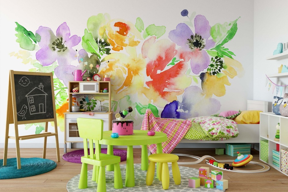 3D Flowers Plants Watercolor Wall Murals Wallpaper Murals Wall Sticker