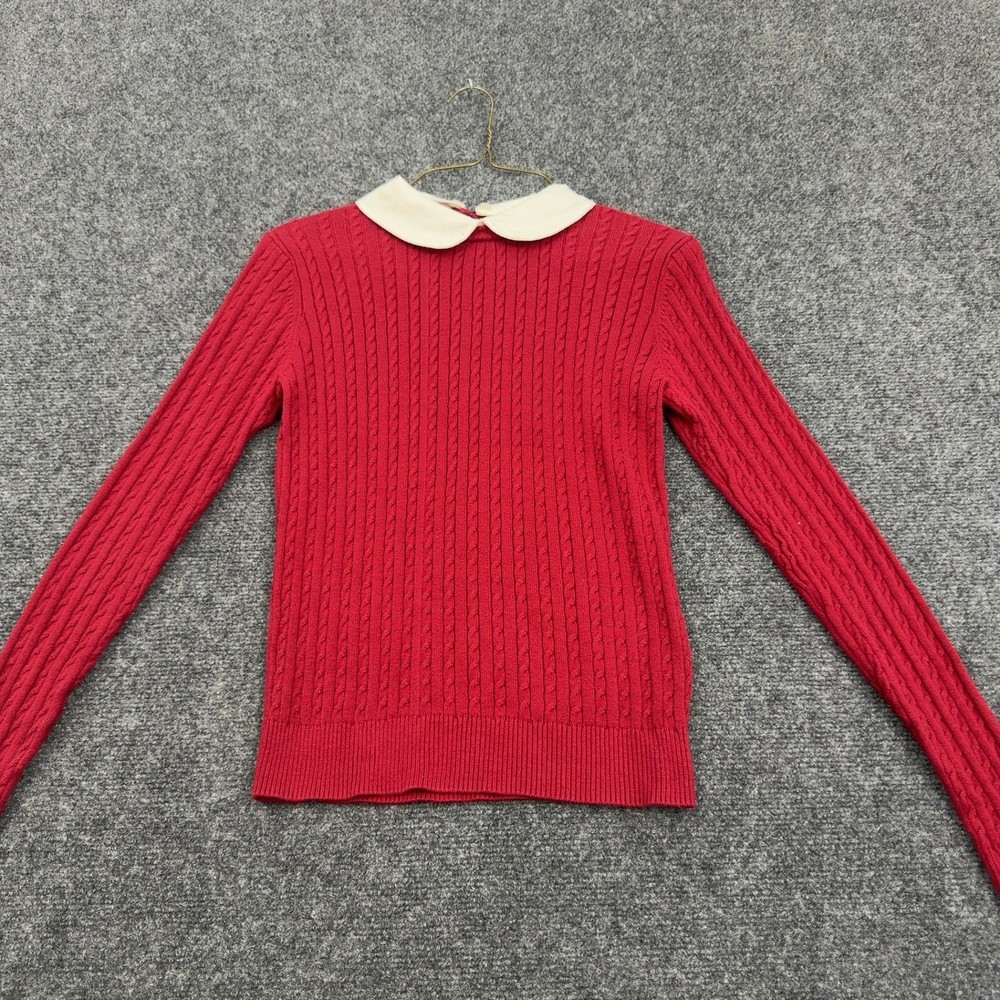 Brooks Brothers Sweater Womens XS Red Cotton Cable Knit Peter Pan Collar Preppy