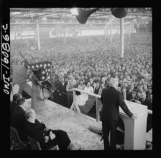 Photo:Detroit Michigan 1940s Hudson Naval Ordnance ceremony crowd rally