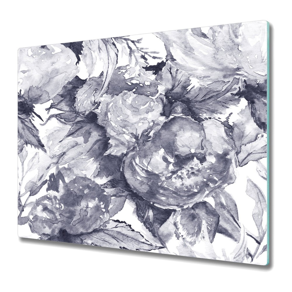 Glass Chopping Cutting Board Utensil Grey Floral Flowers Watercolour 60x52
