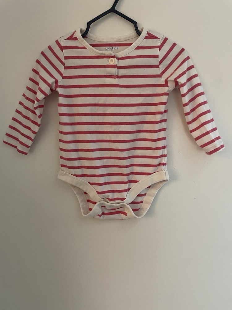 baby Gap Girls Pink Striped 100% Cotton Long Sleeve Bodysuit Calypso Coral 6-12M