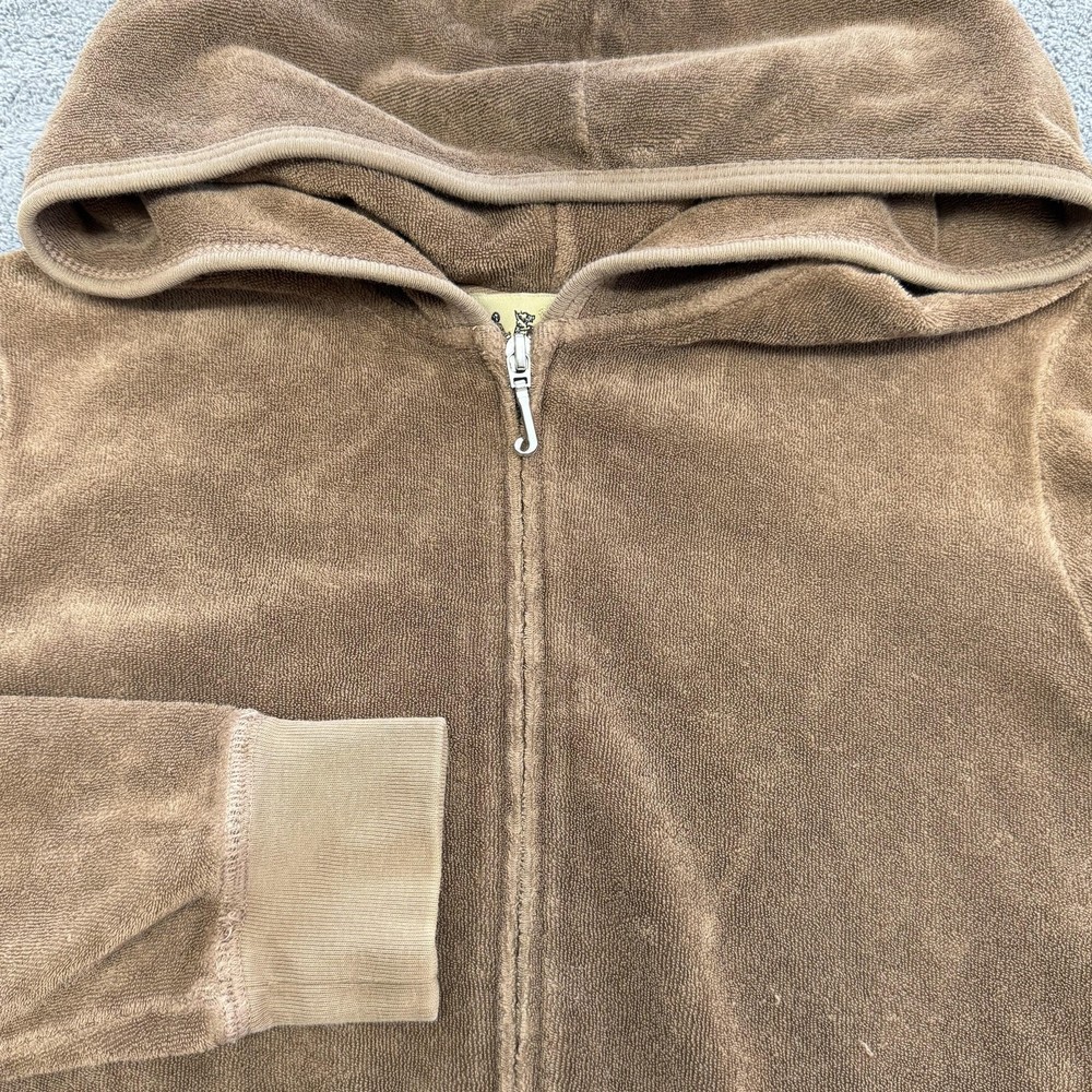 Juicy Couture Hoodie Womens M Brown Velour Full Zip Hooded Pockets Logo USA