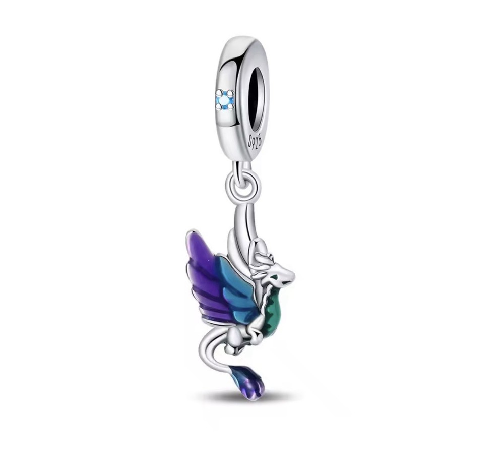 New Release Blue Purple Fly Dragon Charm S925 Beads For Bracelet Pendant