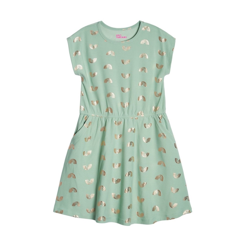 Epic Threads Girls All Over Rainbow Print Dress Pockets - Granite Green Size XL