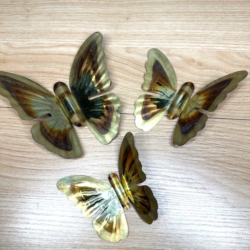 3 Vtg Home Interior Homco Metal Butterfly Wall Decor Brass Copper Butterflies