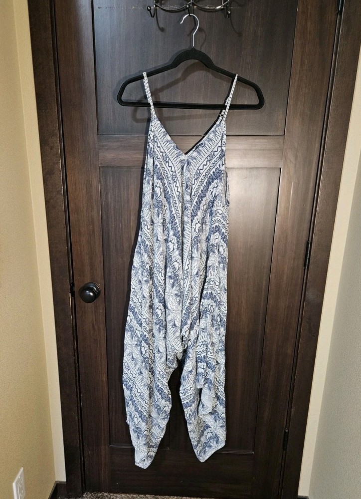 EUC Women's Earthbound Trading  Flowy Wide Leg Jumpsuit Boho Festival Size Large