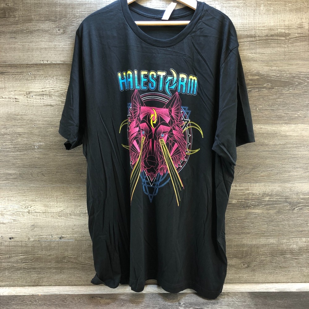 Halestorm Graphic Band T-Shirt – 3XL – Black – Neon Wolf Design – Rock Tee