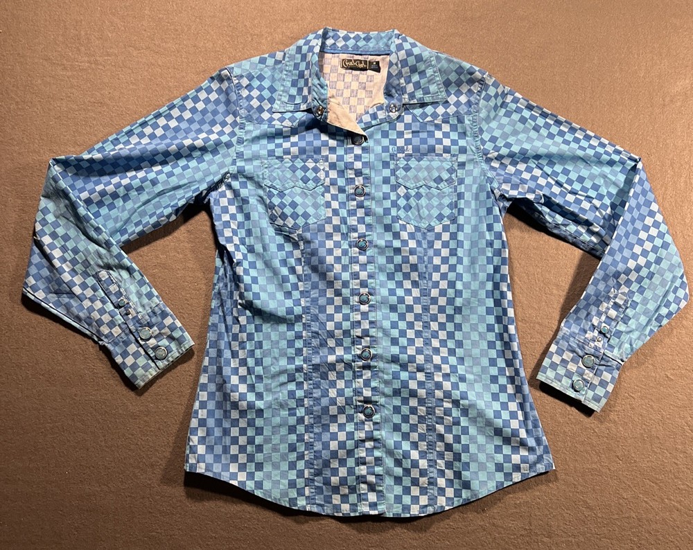 Cruel Girl Shirt Women's Medium Blue Pearl Snap Western Long Sleeve *READ*