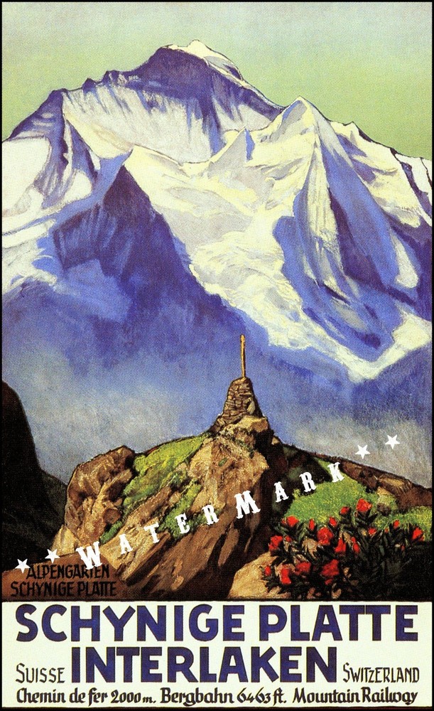 Interlaken Switzerland 1936 Schynige Platte Vintage Poster Print Retro Travel